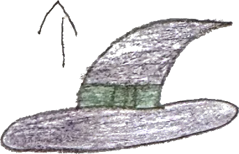 Un chapeau de sorcière, avec une flèche vers le haut